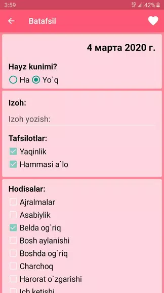 Ayollar kalendari va kundaligi應用截圖第3張