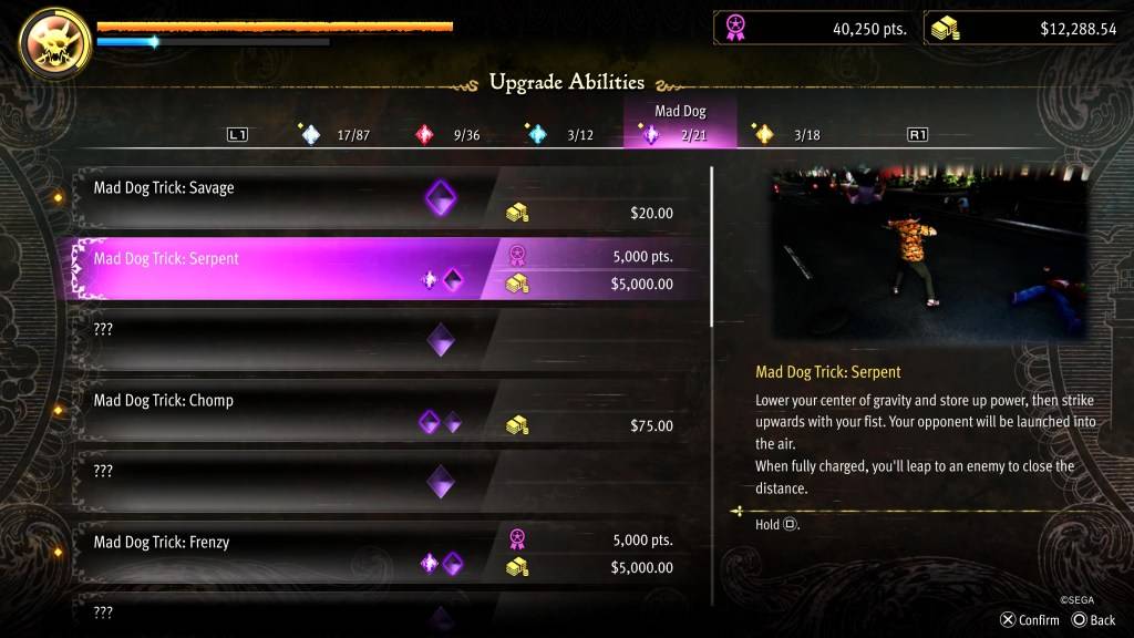 The Serpent Trick upgrade for Goro in Like a Dragon: Pirate Yakuza in Hawaii