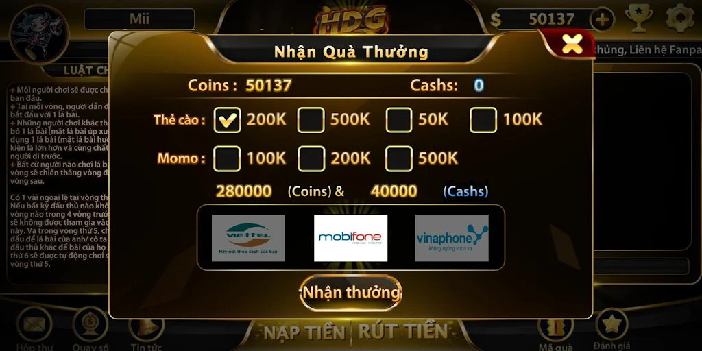 Game bài nhận quà khủng - HDG Ảnh chụp màn hình 3