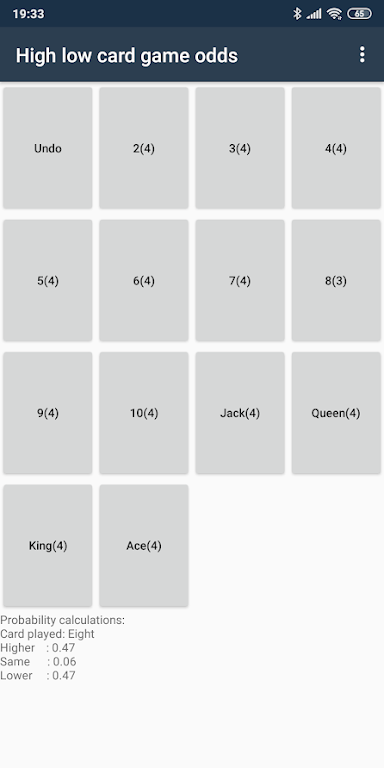 High low card game odds 스크린샷 2