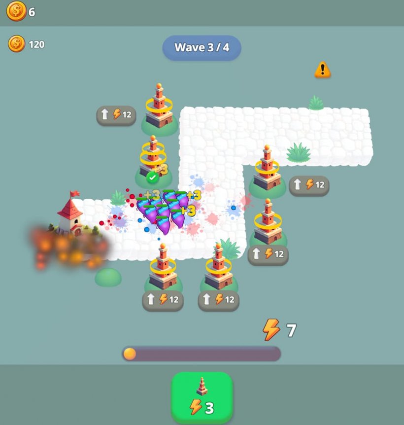 Blob Attack: Tower Defence游戏中简单的赛道周围环绕着塔楼的截图