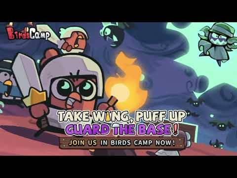 バーズキャンプのゲームプレイ、戦闘中のカラフルな鳥のキャラクター達