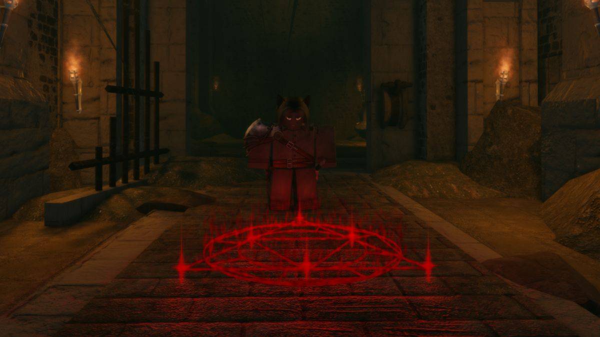 A player character standing atop a rebirth sigil in Apocrypha