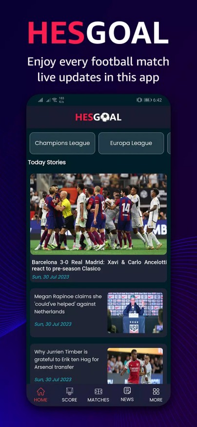HesGoal - Live Football TV HD 스크린샷 1