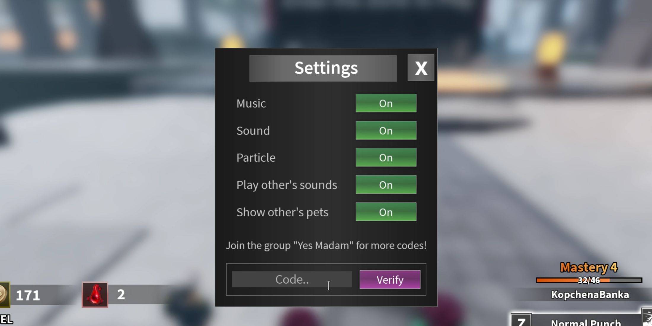 Image: Redeeming Codes Interface