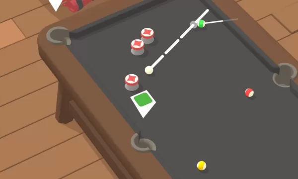Stylish pool table setup featuring cue ball, striped balls, and obstacle bumpers