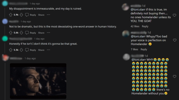 안토니 스타가 홈랜더의 목소리를 내지 않은 것에 대한 팬들의 반응