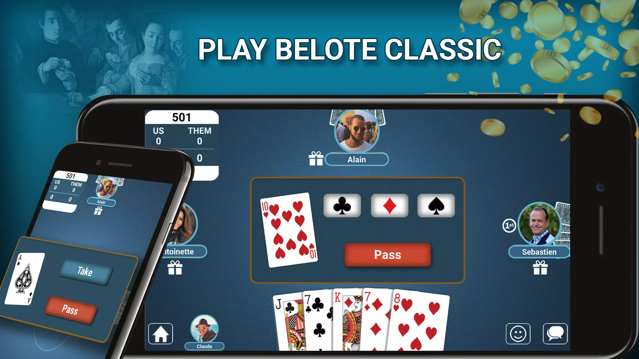 Blot Belote Coinche Online Screenshot 1