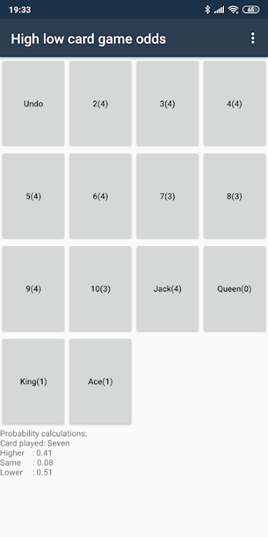 High low card game odds 스크린샷 1