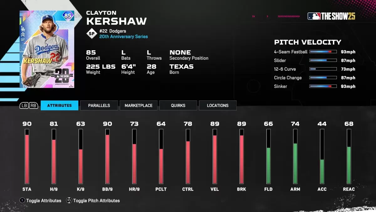 20週年紀念克萊頓·克肖（Clayton Kershaw Card）在美國職業棒球大聯盟（MLB）演出25